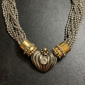 BEAUTIFUL.. HEART SILVER / GOLD 12 Strand beaded necklace
